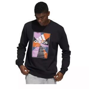 Adidas Graphic Fleece Black SweatshirtTee Long Sleeve Size XXL